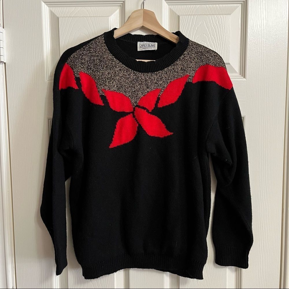 VTG Carly Blake Black Metallic Red Christmas Holiday Pullover Sweater Women Sz 4